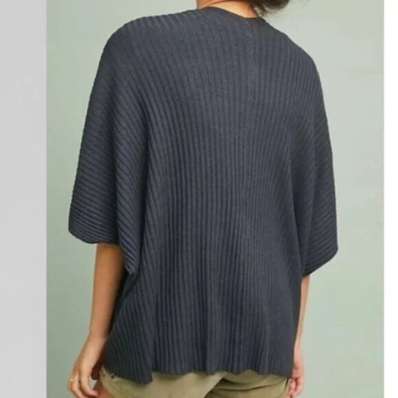 Anthropologie Pure + Good Amanda Ribbed Open Front Kimono Cardigan Black OS - Picture 4 of 8